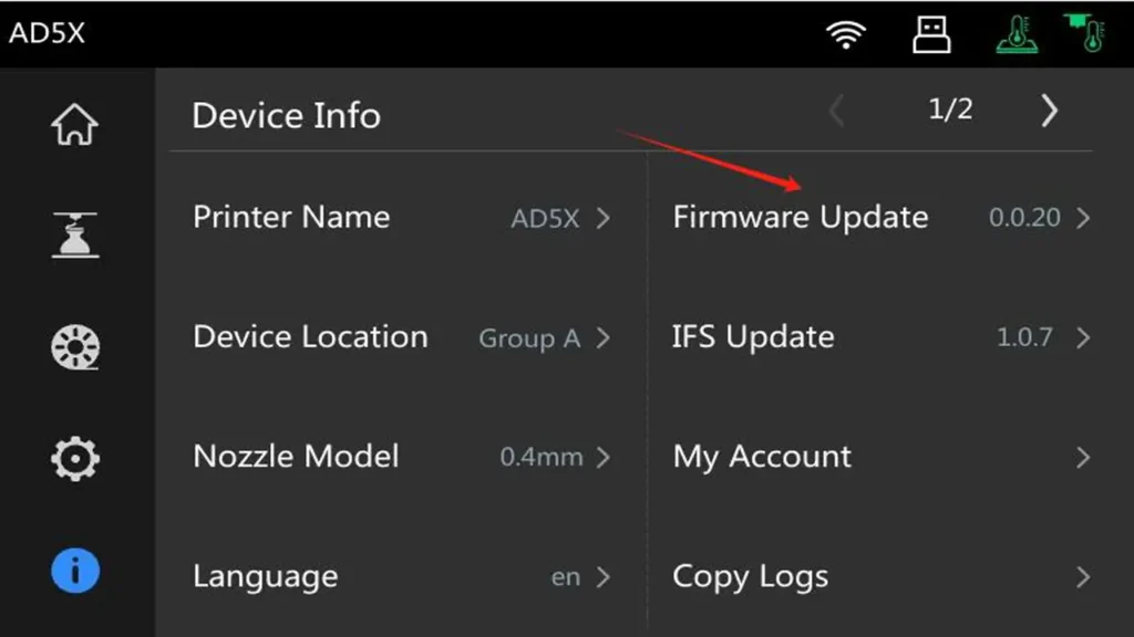 Flashforge firmware update